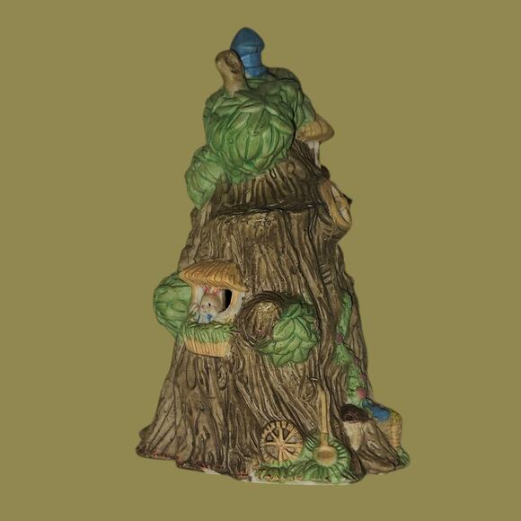Vintage 6.5" Ceramic Bunny Tree House Figurine Woodland Family Cottage Decor - Picture 2 of 6